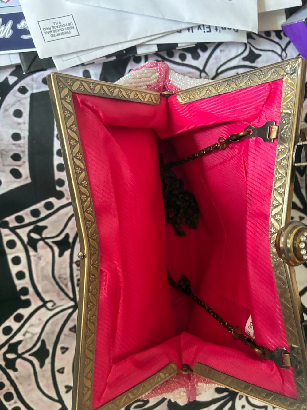 Vintage Beaded Pink Zebra-Pattern Evening Bag - Picture 4 of 4